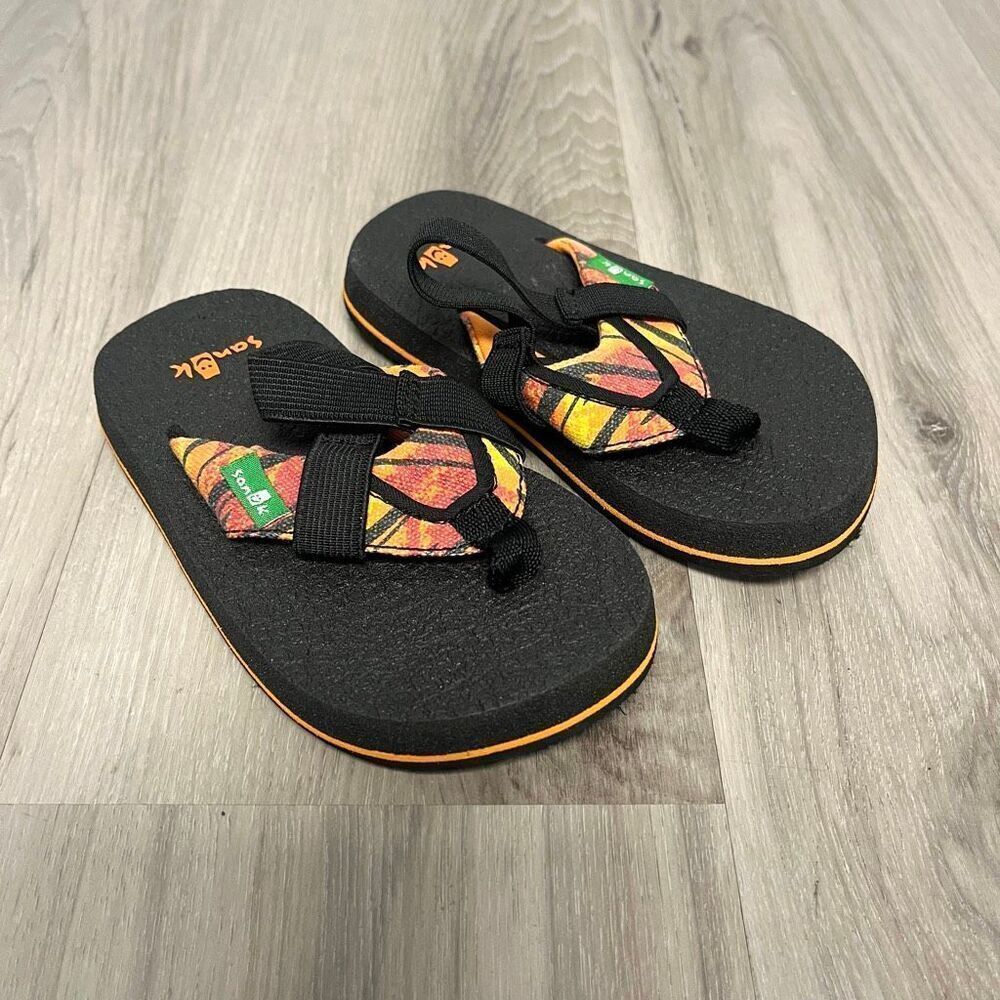 Sanuk Sandals Toddler 7 Black‎ and Orange Slingback Strap Flip Flop